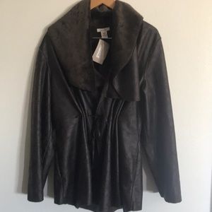 Faux leather shearling coat